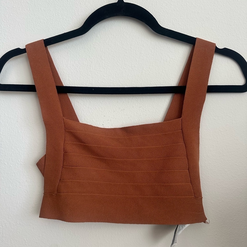 Adika brown bandage cutout square neck drop top bralette XS
